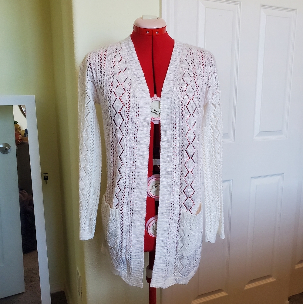 Hippie Rose Cream Long Knitted Cardigan